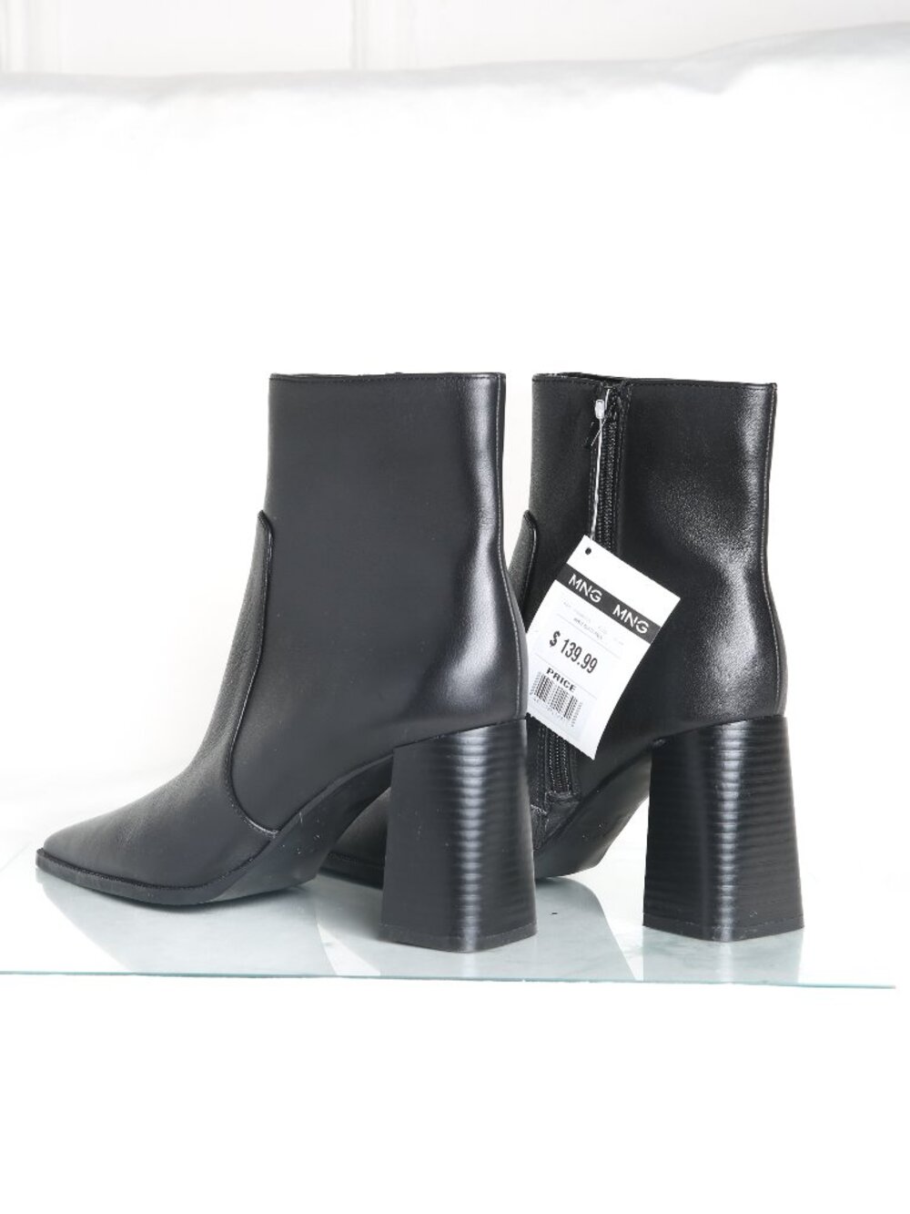 MANGO Leather Block Heel Square Toe Ankle Boots - Picture 5 of 15